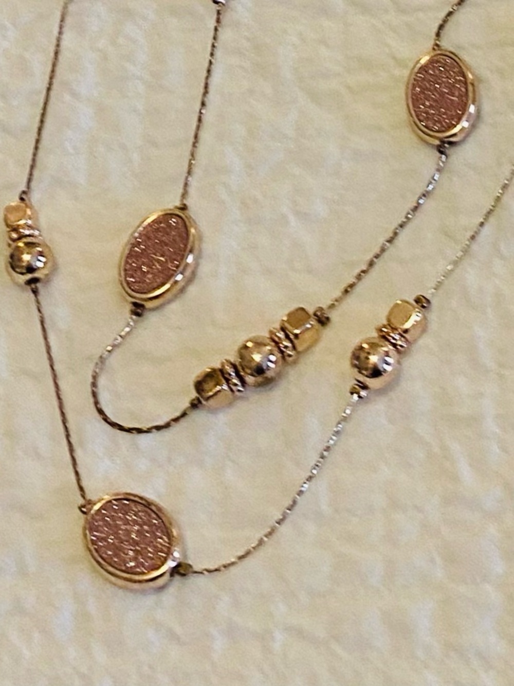 Rose Gold Sparkle Pendant Double Strand Necklace